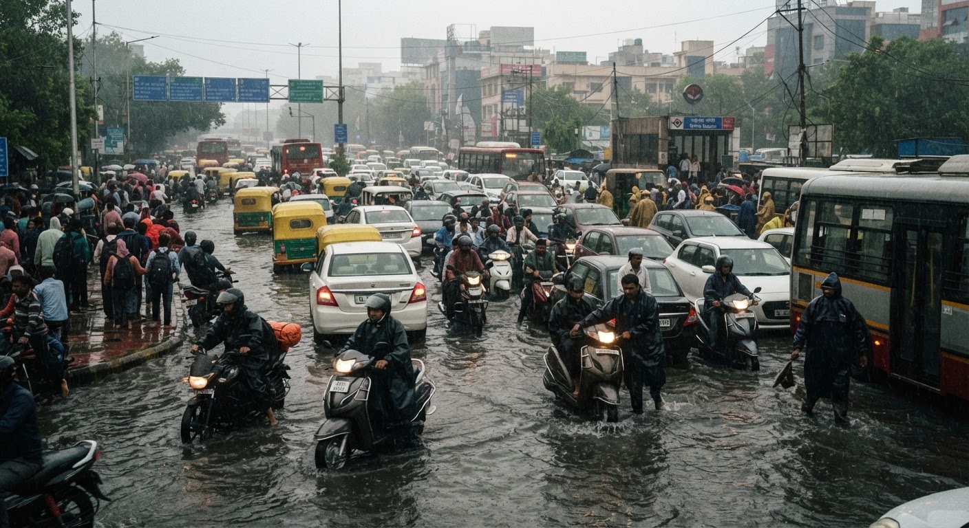 दिल्ली में भारी बारिश से हाहाकार, सड़कों पर रेंगती रही गाड़ियां, कई जगह ब्रेकडाउन